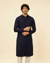 alt message - Manyavar Men Navy Blue Chikankari Sequinned Kurta Set image number 0